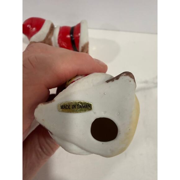 Vintage Santa Mouse Figurines, Taiwan Ceramic Pair, Christmas Shelf Sitter Decor - Picture 8 of 11